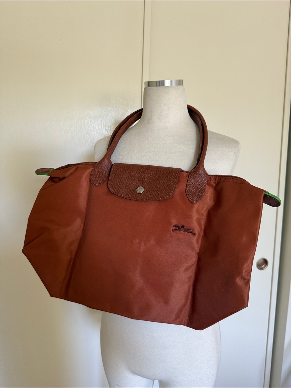 Longchamp Brown Nylon Le Pliage Tote with Leather Trim Large